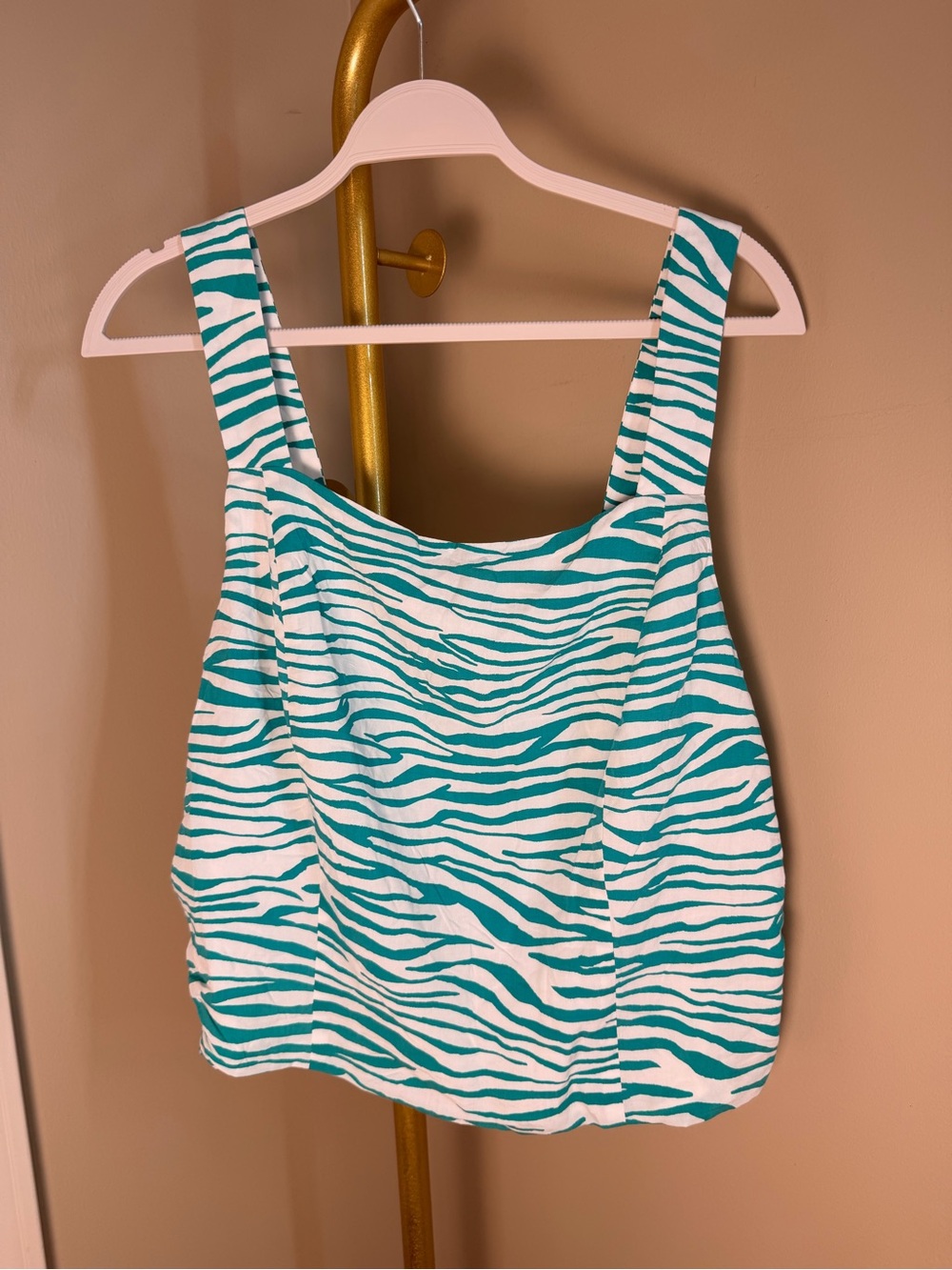 Bar III 2X NWOT Teal Zebra Print Smocked Back Crop Tank Top Plus Size